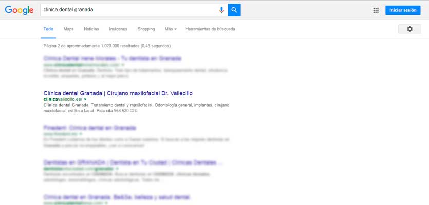granada web positioning. Clinic vallecillo one-dental-granada